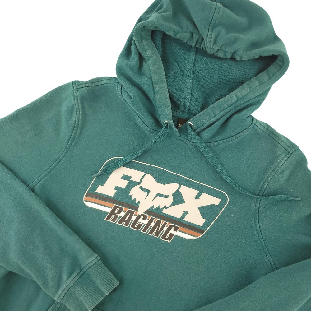 Fox Racing Hoodie Mens L Green Fleece Pullover Kangaroo Pocket Logo Graphic